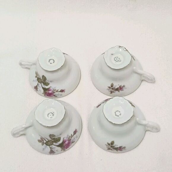 4 Tea Cup SET with Saucers Made In Japan Moss Rose Handpainted Porcelain VINTAGE - Picture 13 of 16
